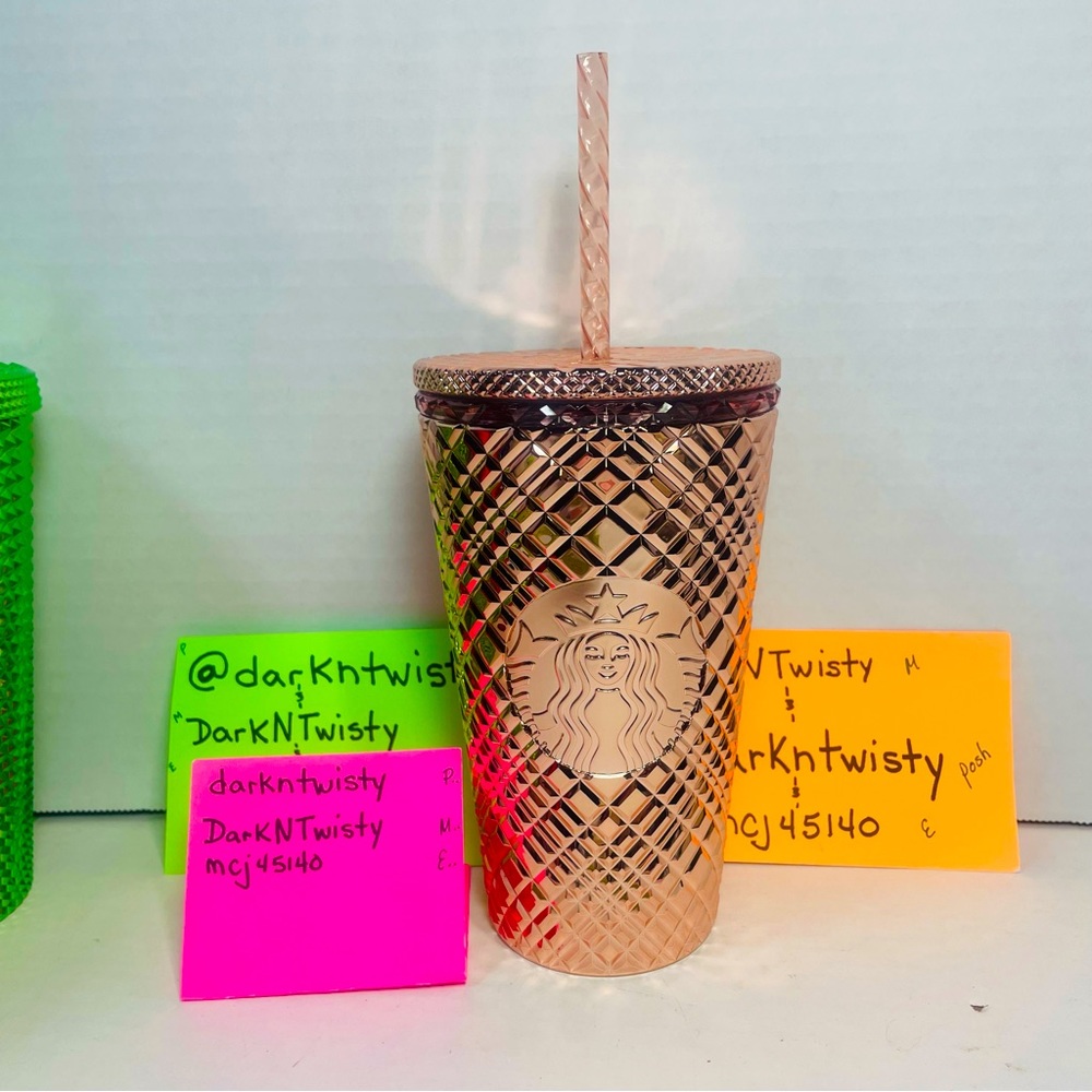 BNWT 1 STARBUCKS 2023 ROSE GOLD JEWELED 16 OZ TUMBLER COLD CUP - Picture 5 of 15